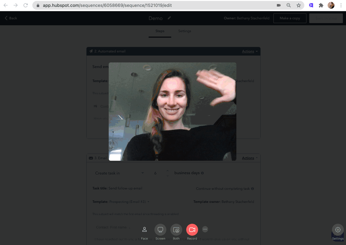 Launch Video Recorder Hubspot Sequences