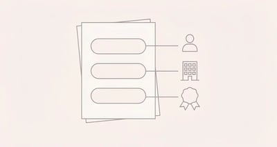Abstract line art showing a name, company, and job title being personalized into a sales video