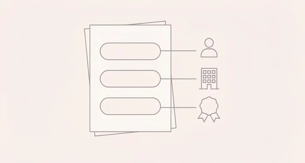 Abstract line art showing a name, company, and job title being personalized into a sales video