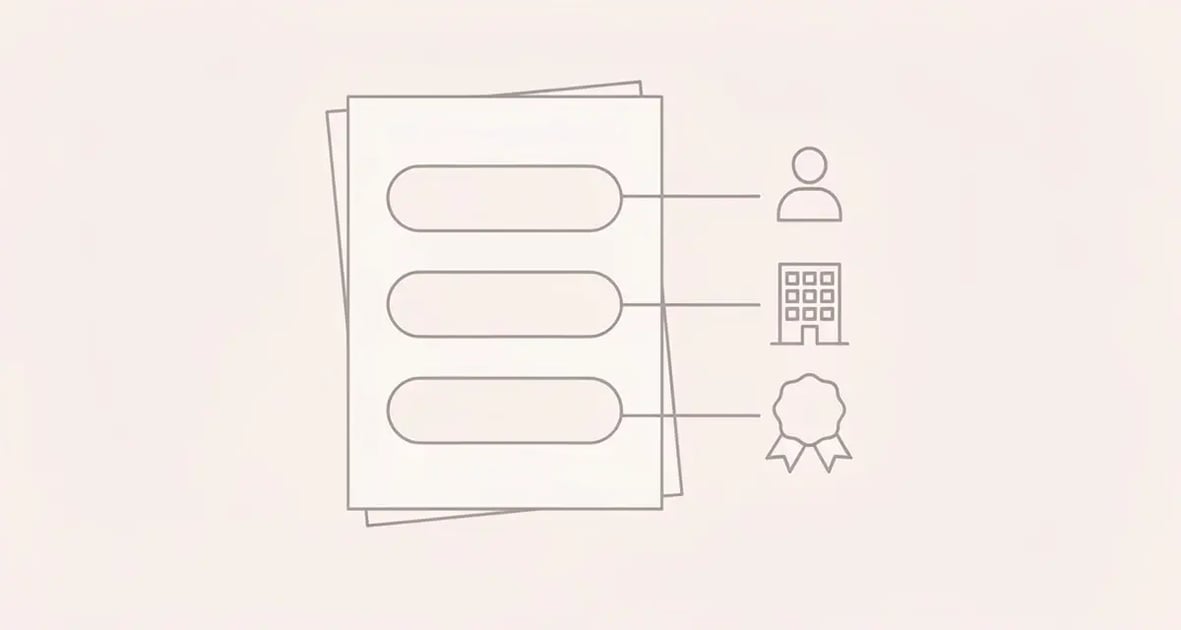 Abstract line art showing a name, company, and job title being personalized into a sales video