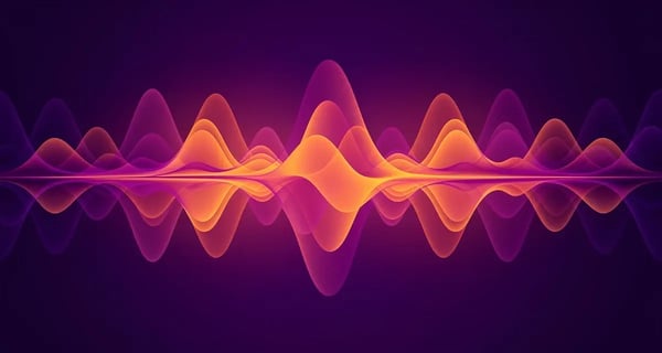 Abstract purple and orange sound-wave illustration representing one sales pitch personalized into many versions