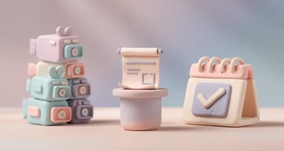 Claymation-style diorama of a sales kickoff scene with a podium, stacked video-camera icons, and a checklist calendar