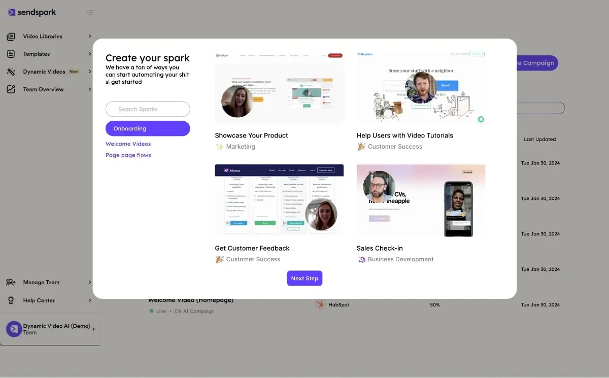 Sendspark's automation workflow builder showing a trigger, filter, and action step used to connect a GoHighLevel tag to video generation