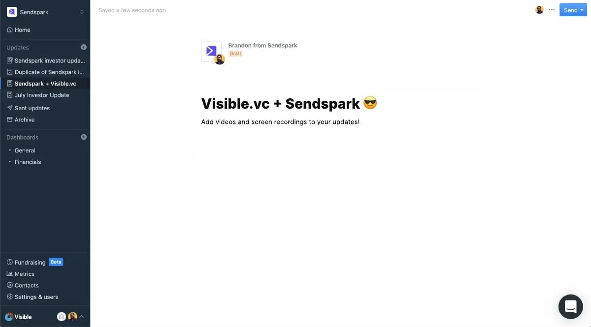 Sendspark integrations page showing CRM and sales automation platform connections including HubSpot, Salesforce, and sales engagement tools