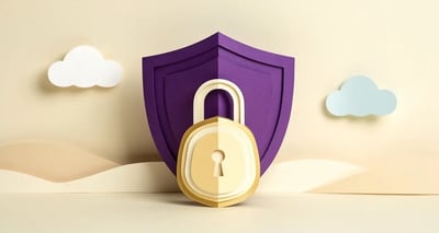 Paper-craft purple shield with a gold padlock, representing Sendspark's SOC 2 Type 2 security attestation