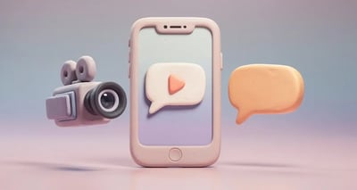 A smartphone displaying a personalized video message alongside a small video camera icon, representing SMS video marketing for sales outreach