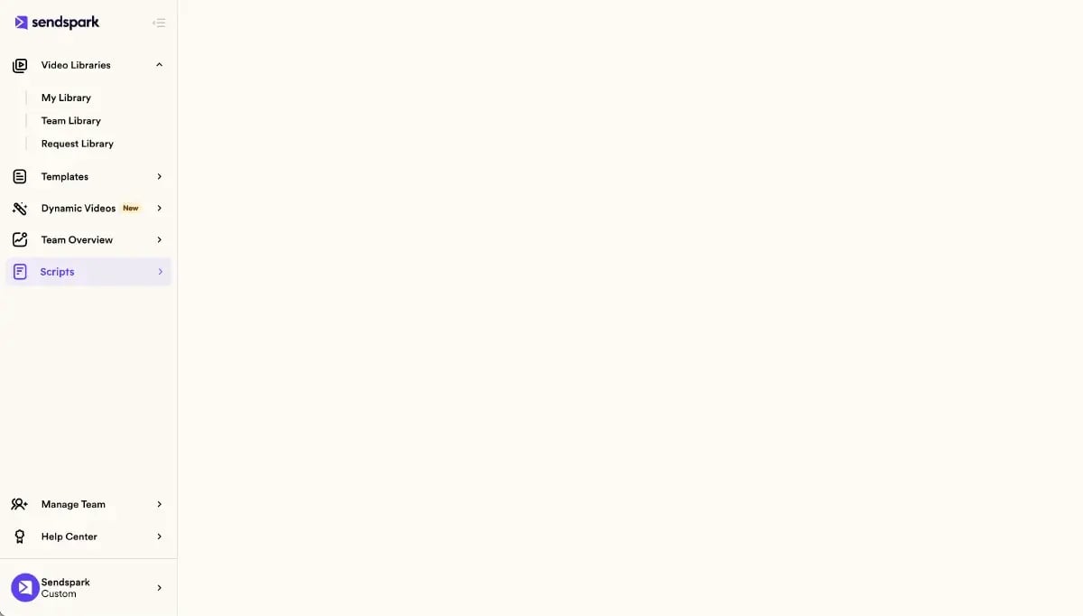 Sendspark AI teleprompter showing bullet-point script prompts during video recording — helps sales reps deliver natural, on-message video content