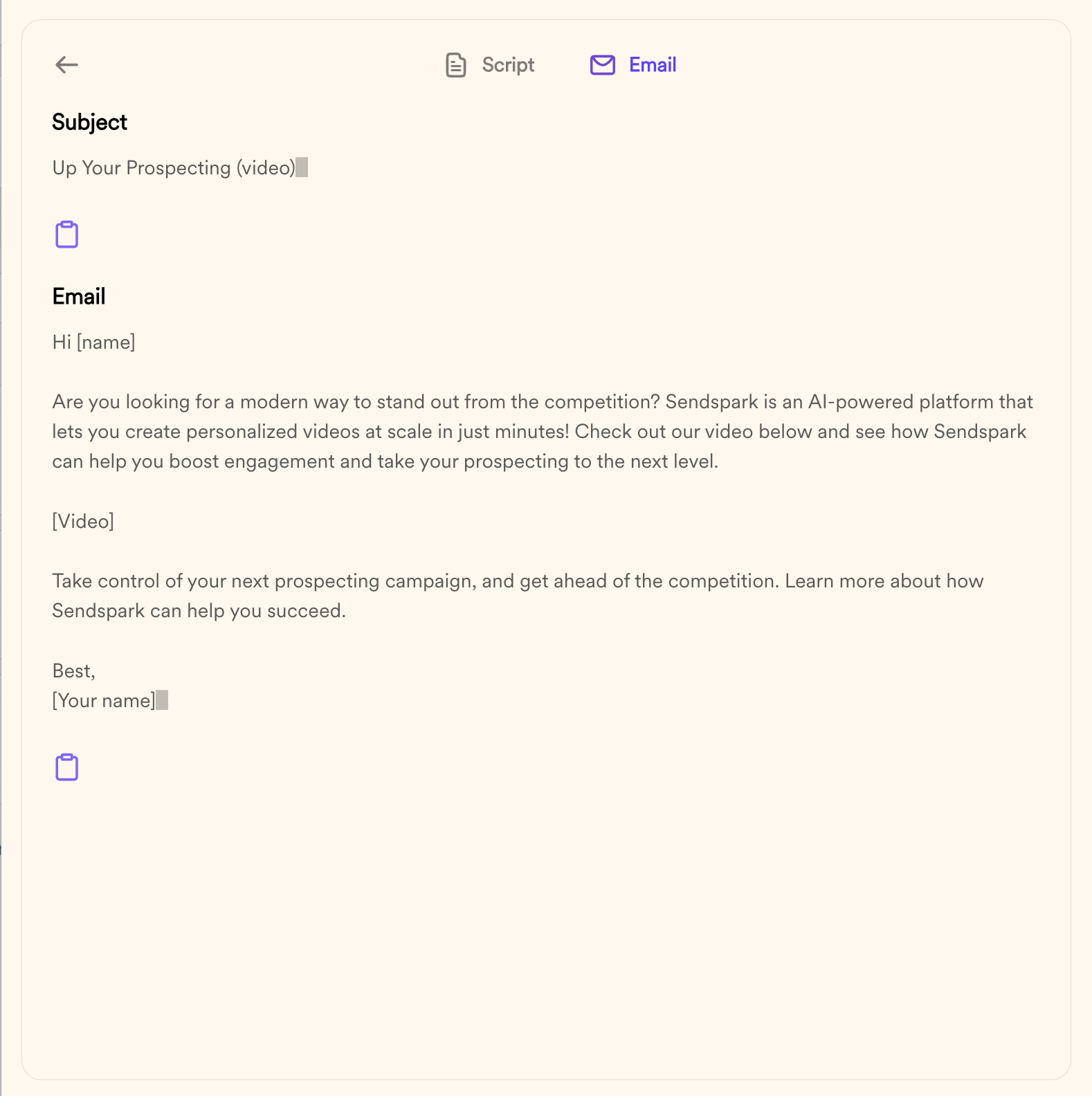 AI Video Script Email Text