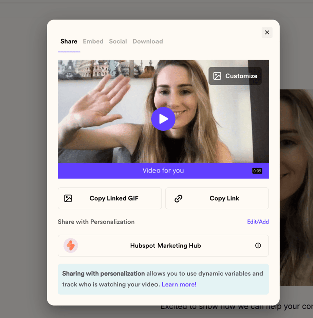 Share video in hubspot