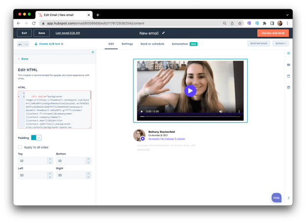Embed video in a hubspot email