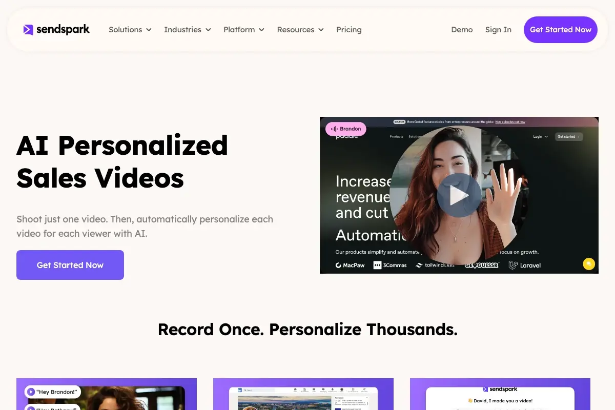 Sendspark dynamic backgrounds feature — show a prospect's website behind your video for hyper-personalized outreach