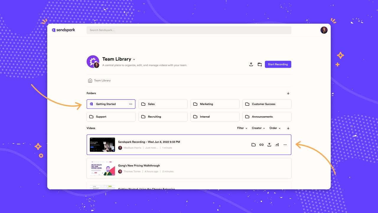 New Sendspark Video Folders