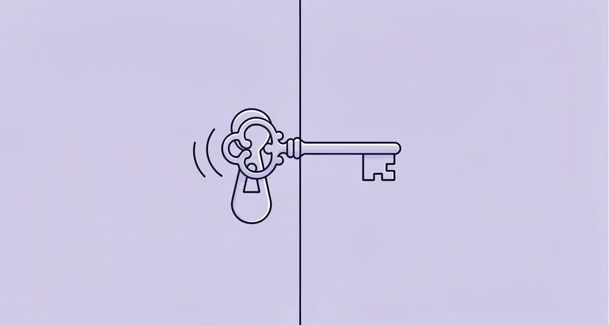 Minimal line art of a single ornate key turning in a keyhole, representing sealing a B2B sales deal