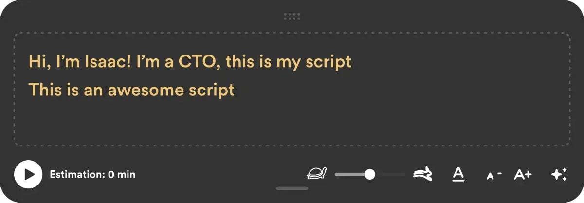 Sendspark teleprompter overlay displaying a personalized script while recording a video