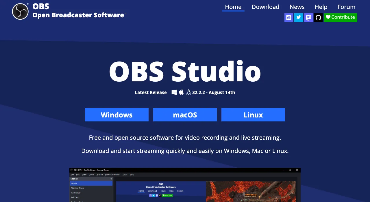 OBS Studio’s website, captured October 2026