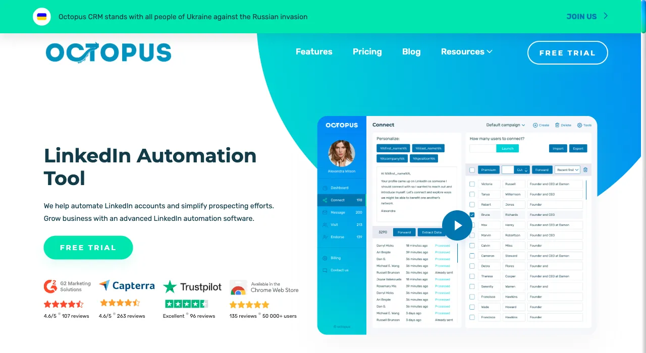 Octopus CRM’s website, captured October 2026