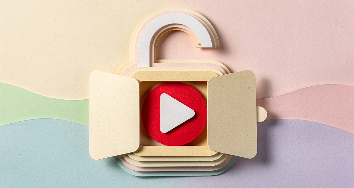 Minimal line art of a padlock opening into a play button, representing trust turning into a clicked video link