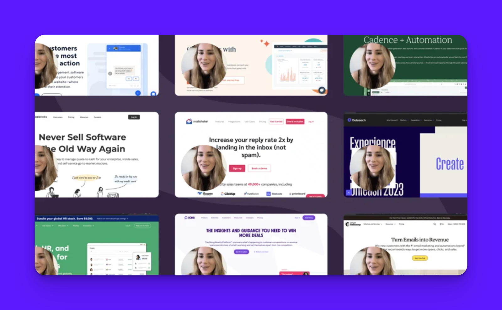 Video personalization software interface showing customizable thumbnails and branding elements for personalized outreach