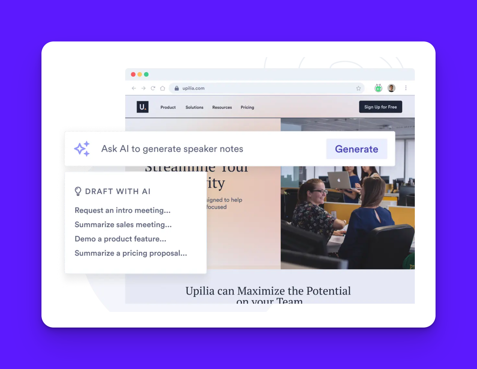 Vidyard video personalization software interface showing AI script generator for sales professionals